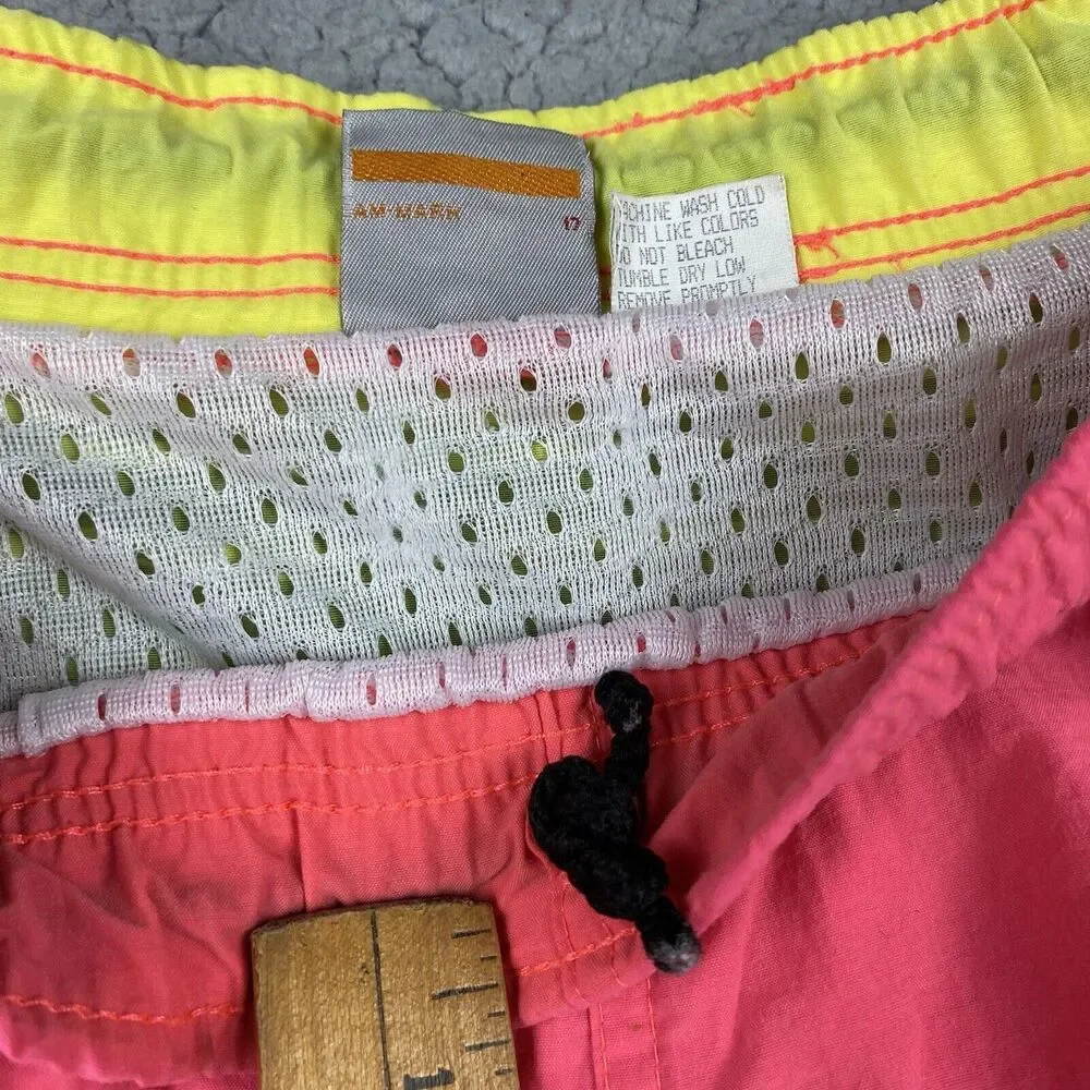 Ocean Pacific Men's Bathing Suit Swim Trunks One‎ Planet Pink Neon L 90s  Nylon